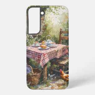 Funda Para Samsung Galaxy S22+ Jardín de Cabaña Té Mañana Acuarela