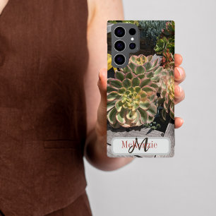 Funda Para Samsung Galaxy S22 Ultra Jardín de Suculentas con Monograma Personalizado O