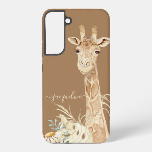 Funda Para Samsung Galaxy S22+ Jirafa Acuarela Boho Follaje Flor Daisy Marrón Cla