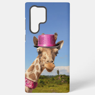 Funda Para Samsung Galaxy S22 Ultra Jirafa con sombrero rosa brillante