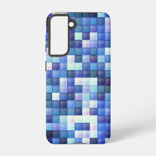 Funda Para Samsung Galaxy S21 Juego de video Pixels Blue Square Pattern