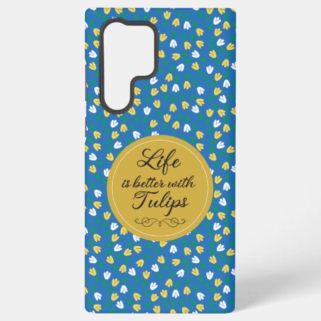 Funda Para Samsung Galaxy La vida es mejor con Tulips - Patrón amarillo azul (Reverso )