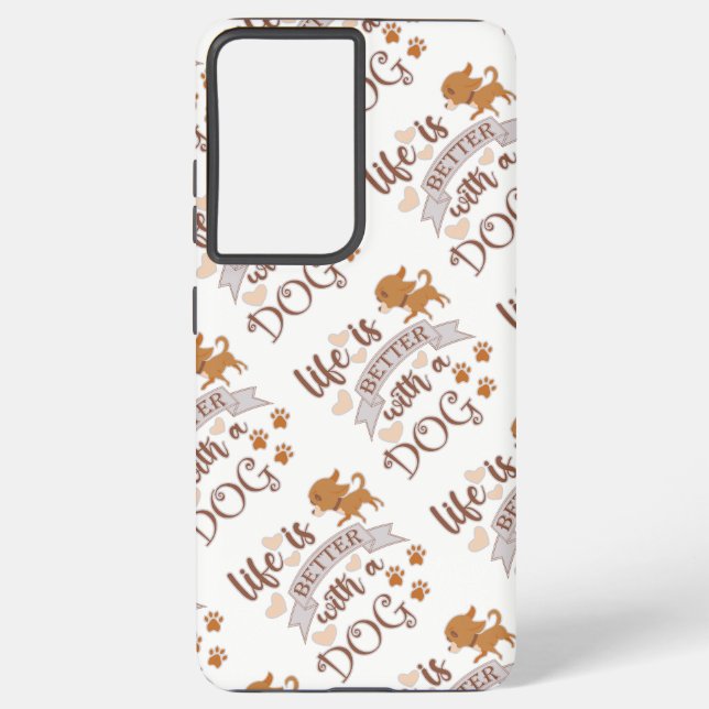 Funda Para Samsung Galaxy La vida es mejor con una frase de perro chihuahua  (Reverso )