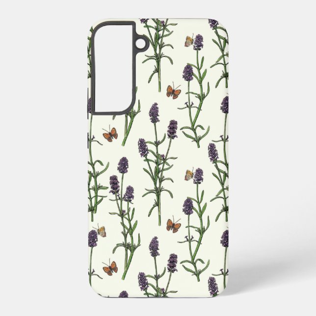 Funda Para Samsung Galaxy Lavanda y mariposas en blanco roto (Reverso )