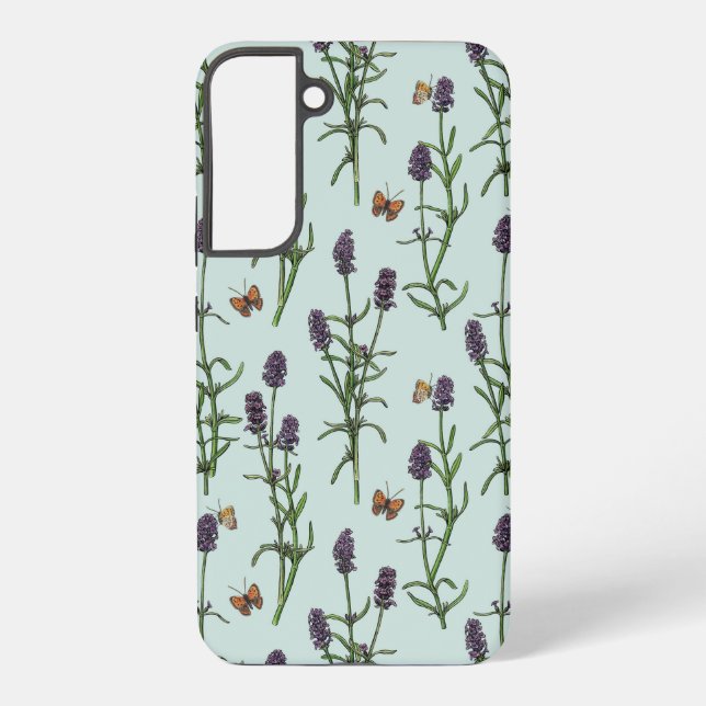 Funda Para Samsung Galaxy Lavanda y mariposas en vidrio marino (Reverso )