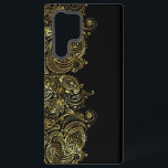Funda Para Samsung Galaxy S22 Ultra Lazo de paisley floral negro y dorado<br><div class="desc">Elegantes tonos dorados vintage encaje paisajístico floral sobre fondo negro.</div>