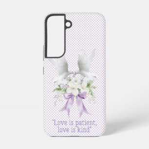 Funda Para Samsung Galaxy S22 Lazo Floral de Palomas con Puntos Morados de Fe In