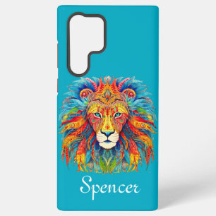 Funda Para Samsung Galaxy S22 Ultra León tribal majestuoso con nombre personalizado