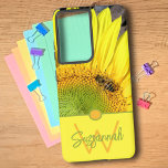 Funda Para Samsung Galaxy S21 Ultra Letra inicial de abeto sobre girasol monograma<br><div class="desc">Este diseño presenta una fotografía de primer plano de una abeja en un cuarto de un girasol con un monograma y un nombre iniciales. Personalice el texto en los campos de plantilla, quite el texto o edite utilizando la herramienta de diseño para seleccionar una fuente en el estilo, tamaño y...</div>