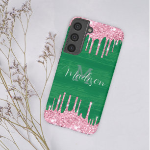 Funda Para Samsung Galaxy S22+ Letras Mayúsculas Brillantes Rosa Verde Monograma