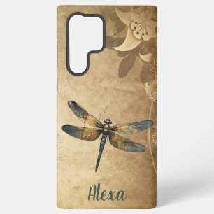 Funda Para Samsung Galaxy S22 Ultra Libélula Vintage con Nombre/Monograma Personalizad