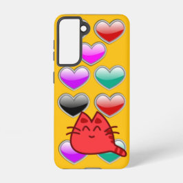Funda Para Samsung Galaxy S21 Light Orange Galaxy Case – Red Cat & Heart Design
