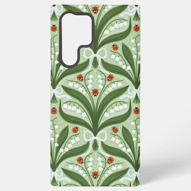 Funda Para Samsung Galaxy Lily del valle y la simetría de ladybugs en verde, (Reverso )