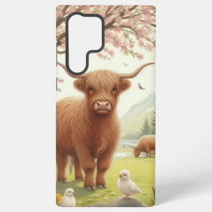 Funda Para Samsung Galaxy S22 Ultra Linda vaca de las tierras altas floral/primaveral
