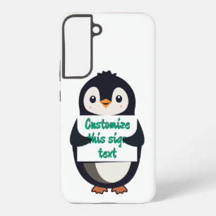 Funda Para Samsung Galaxy S22+ Lindo pingüino sosteniendo un cartel para texto pe