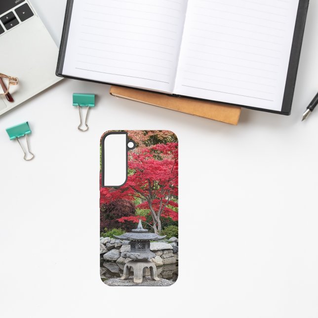 Funda Para Samsung Galaxy Linterna de jardín japonés y hojas de arce rojas (In Situ)