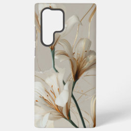 Funda Para Samsung Galaxy S22 Ultra Lirio Blanco Dorado Minimalista Elegante Neutro