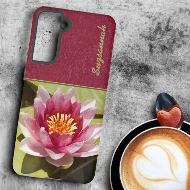 Funda Para Samsung Galaxy Lirios de Agua Rosas (phone case back with template text)