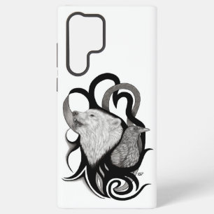Funda Para Samsung Galaxy S22 Ultra Lobo Blanco con Arte Tribal de Cuervo