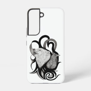 Funda Para Samsung Galaxy S22 Lobo Blanco con Arte Tribal de Cuervo