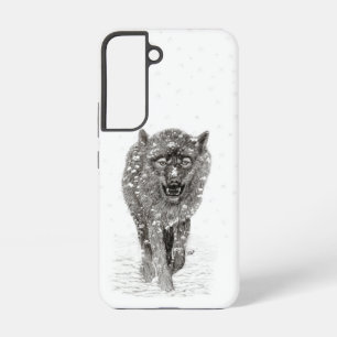 Funda Para Samsung Galaxy S22 Lobo negro enojado en la nieve, invierno salvaje