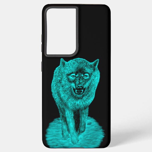 Funda Para Samsung Galaxy Lobo negro enojado en la noche (Reverso )