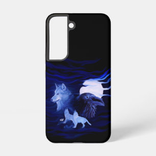 Funda Para Samsung Galaxy S22 Lobos y Raven con luna llena