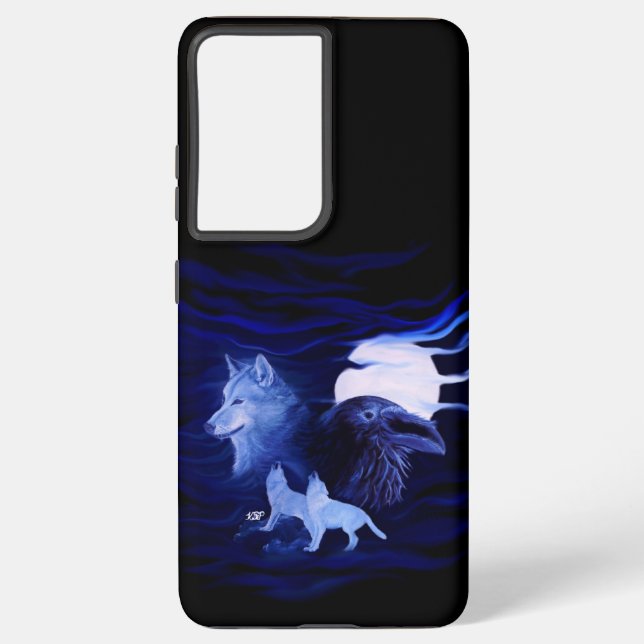 Funda Para Samsung Galaxy Lobos y Raven con luna llena (Reverso )