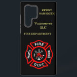 Funda Para Samsung Galaxy S22 Ultra Logo del Departamento de Incendios Negro y Rojo<br><div class="desc">Logo del Departamento de Bomberos Insignia Negra y Roja con hachas y escalera de incendios. Ideal para bomberos y primeros encuestados. Personaliza con tu nombre y departamento de la ciudad natal y más.monograma</div>