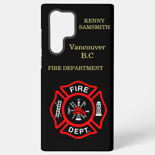 Funda Para Samsung Galaxy Logo del Departamento de Incendios Negro y Rojo (Reverso )