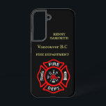 Funda Para Samsung Galaxy S22 Logo del Departamento de Incendios Negro y Rojo<br><div class="desc">Logo del Departamento de Bomberos Insignia Negra y Roja con hachas y escalera de incendios. Ideal para bomberos y primeros encuestados. Personaliza con tu nombre y departamento de la ciudad natal y más.monograma</div>