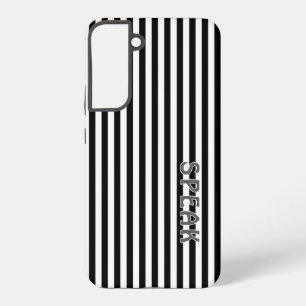 Funda Para Samsung Galaxy S22+ Logotipo de voz Bandas blancas negras Estuche para