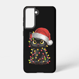 Funda Para Samsung Galaxy S21 Luces de árbol de Navidad de gato negro divertido 