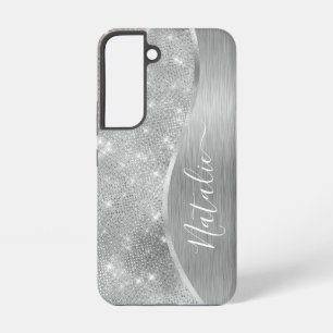 Funda Para Samsung Galaxy S22 Lujo Brillo Glam Plata Personalizado Metálico