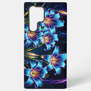 Funda Para Samsung Galaxy S22 Ultra Luminosas lirios azules noche vibrante fantasía fl