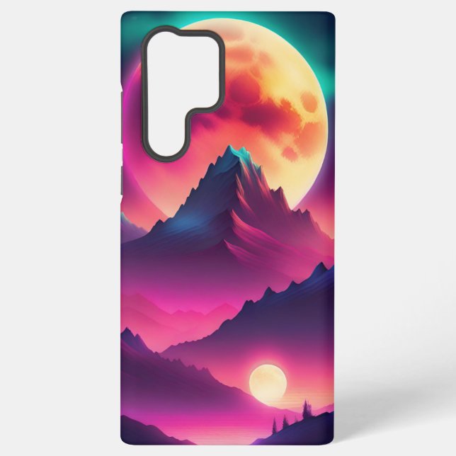 Funda Para Samsung Galaxy luna surgiendo entre las montañas (Reverso )