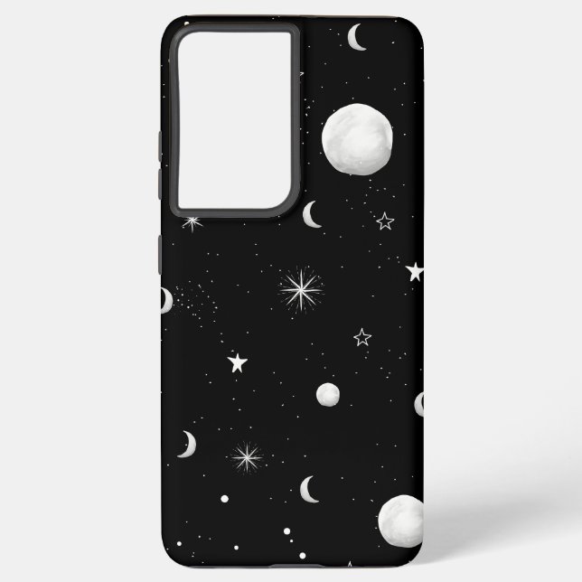 Funda Para Samsung Galaxy Lunas negras y blancas y estrellas (Reverso )
