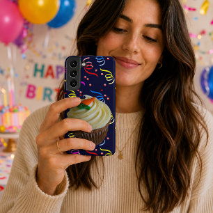 Funda Para Samsung Galaxy S22+ Magdalena de pastel de zanahoria y azul de confeti