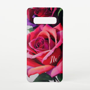 Funda Para Samsung Galaxy S10 Magníficos rosas y texto personalizado