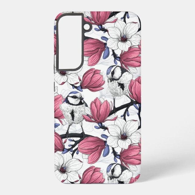 Funda Para Samsung Galaxy Magnolia rosa y aves azules (Reverso )