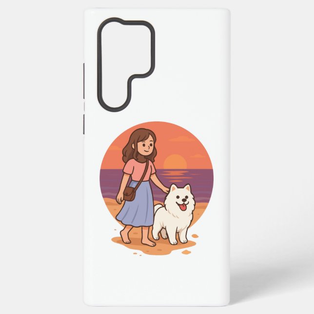 Funda Para Samsung Galaxy Mamá de perro lindo paseando a su cachorro esponjo (Reverso )