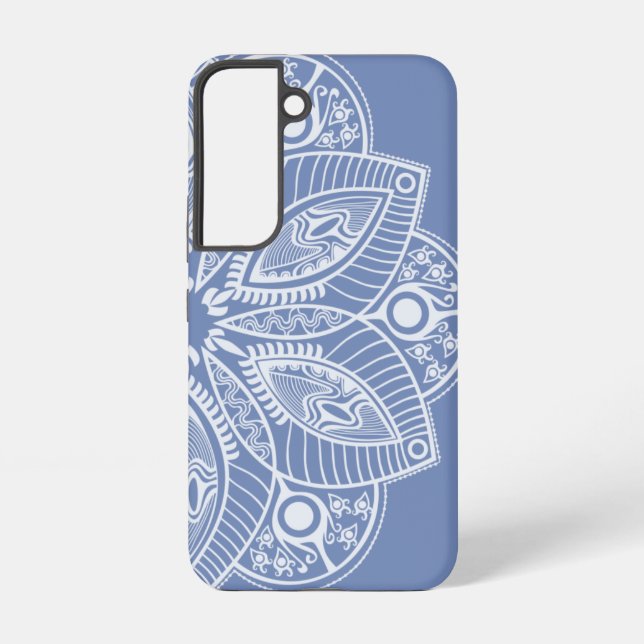 Funda Para Samsung Galaxy Mandala blanca exótica con fondo azul (Reverso )