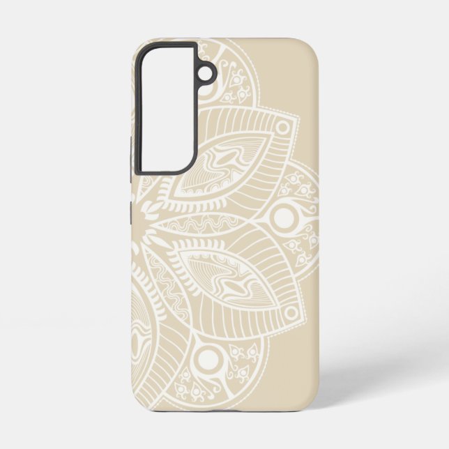 Funda Para Samsung Galaxy Mandala blanca exótica con fondo beige (Reverso )