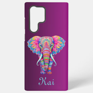 Funda Para Samsung Galaxy S22 Ultra Mandalá de elefante colorido con nombre personaliz