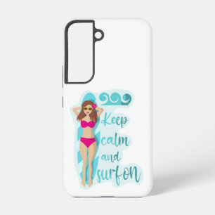 Funda Para Samsung Galaxy S22 Mantén la calma y surfea en tarjeta de chica moren