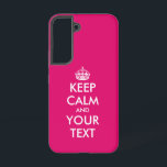 Funda Para Samsung Galaxy S22 Mantengan la calma y sigan con el personalizado de<br><div class="desc">Mantenga la calma y siga con el meme del personalizado rosado Samsung Galaxy S22 Funda. Haz tu propia cita personalizada y tranquila. Color de fondo rosado o personalizado. Diseño de plantillas divertidos con tipografía moderna y corona de princesas. Los colores se pueden cambiar.</div>