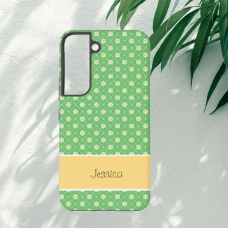 Funda Para Samsung Galaxy S22 Margaritas en un patrón de diamante sobre verde
