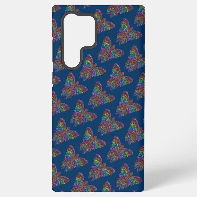 Funda Para Samsung Galaxy Mariposa Arcoíris (azul) - Funda Samsung (Reverso )