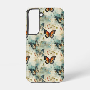 Funda Para Samsung Galaxy S22 Mariposa Botánica Naranja Verde Acuarelada Vintage