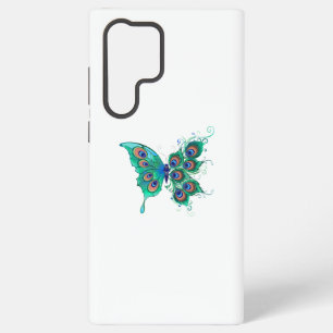 Funda Para Samsung Galaxy S22 Ultra Mariposa con plumas de pavo real verde